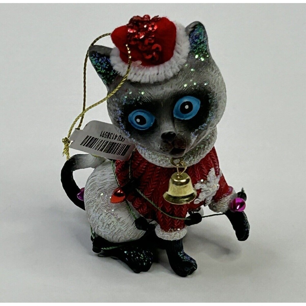 Pier 1 Imports Cat Christmas Ornament Wearing A Santa Hat Multicolored NWT‎